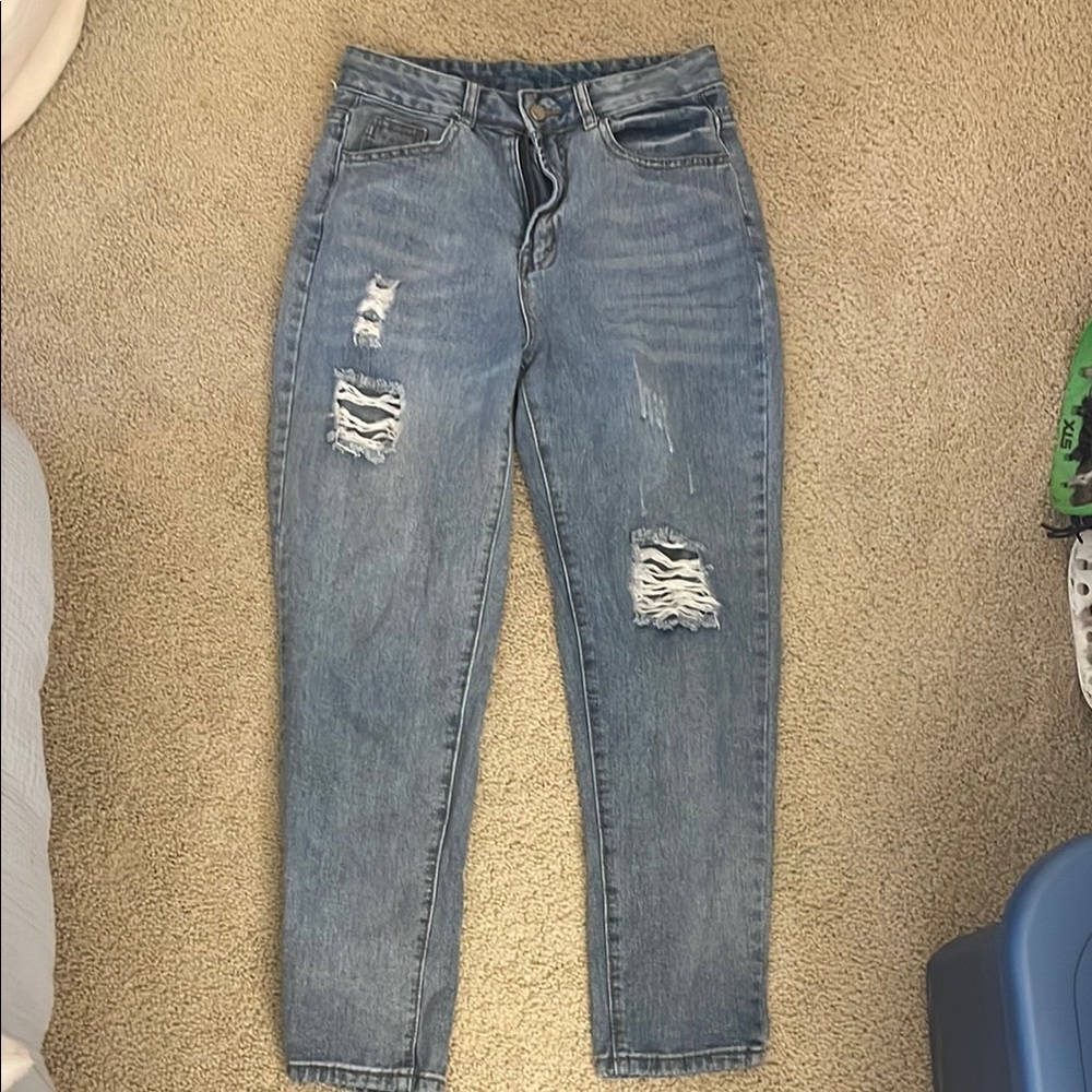 SHEIN Blue High Rise Distressed Jeans